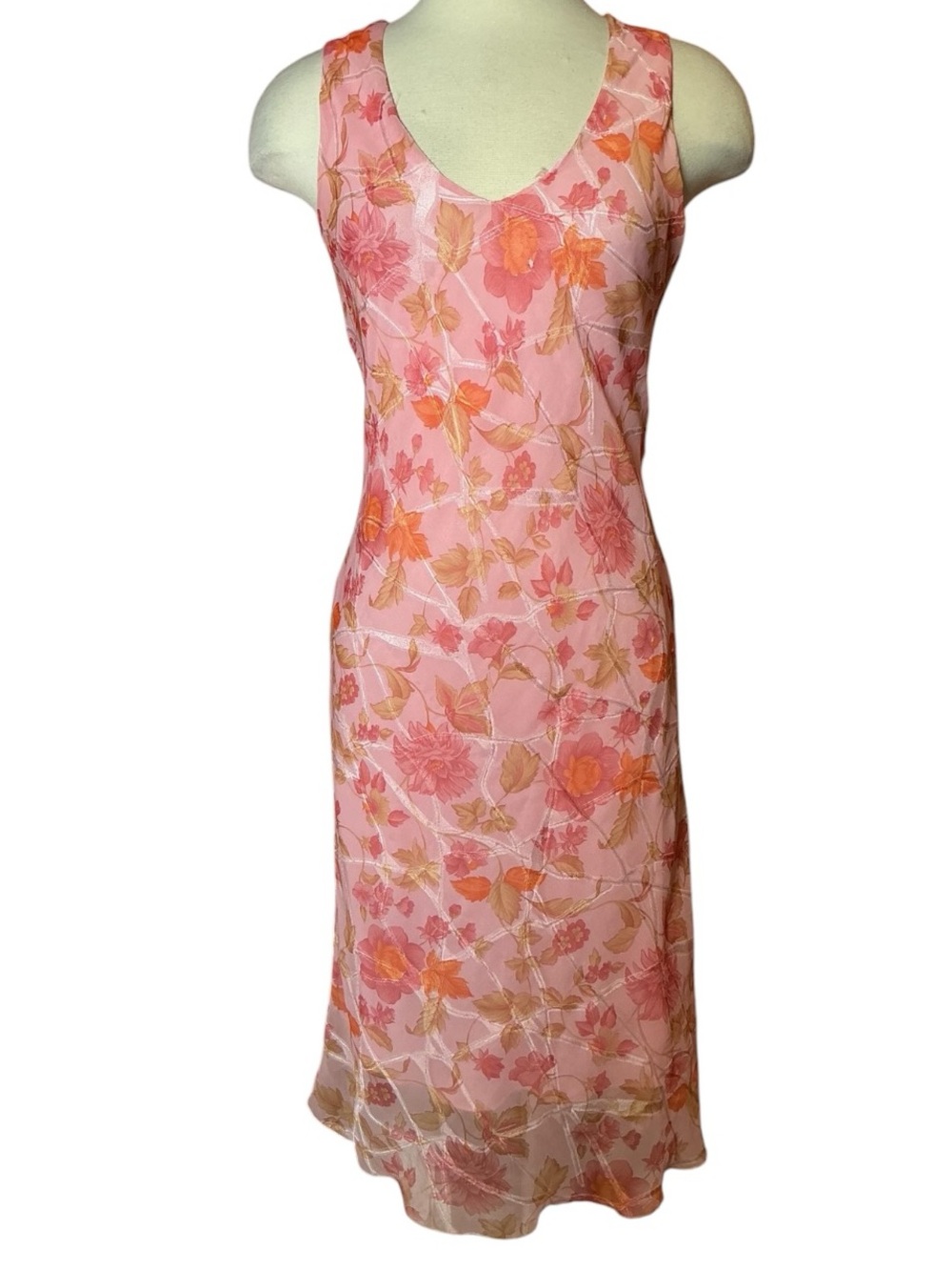 Vintage Y2K Miss Anne Floral Poly Chiffon Midi Slip Dress